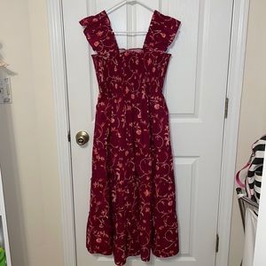 NWT Hill House Home Ellie Nap Dress Burgundy Botanical Poplin